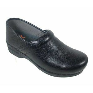 DANSKO Pro XP Floral Tooled Black Leather Clogs
